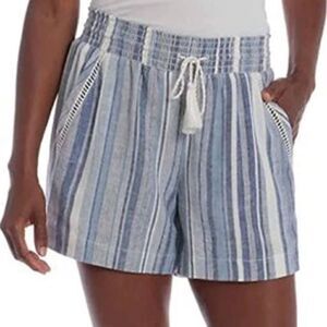 Briggs Linen Blend Striped Tassel Cord Drawstring Waist Shorts